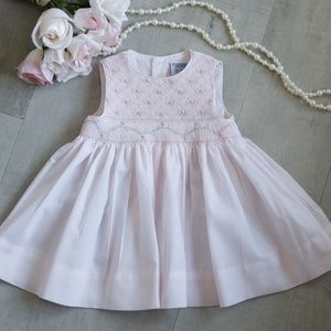 Girls Pink Smocked Dress Size 6 Month Embroidery Sleeveless NWOT